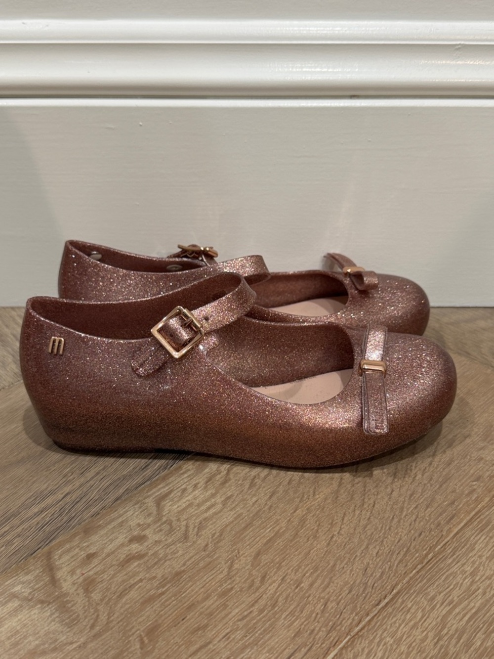 Mini Melissa Girls' Glitter Mary Jane Shoes - Rose Metallic